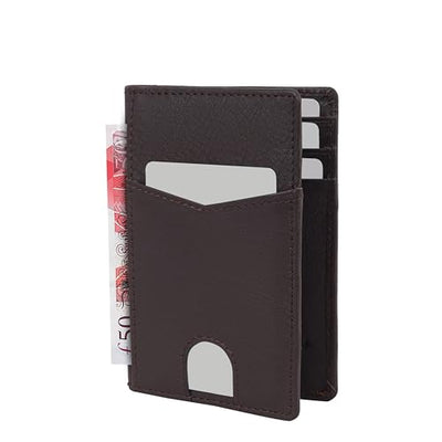 Hudson & James Men's Slim Leather RFID Blocking Credit Card Holder Wallets Minimalist 10 Slots for Bank Cards or Banknotes