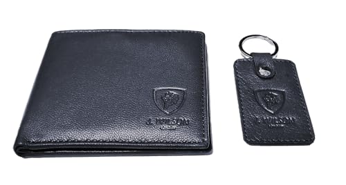 J. Wilson London Wallets Mens Slim RFID Blocking Genuine Leather with Coin Pocket & Key Holder Gift Box Set