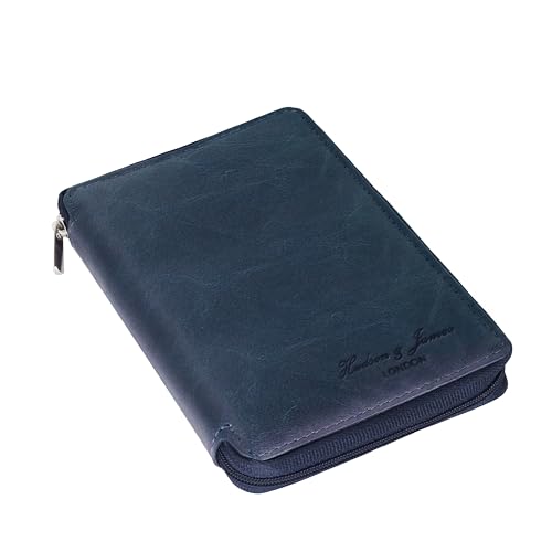 Hudson & James 100% Real Leather Travel Wallet Passport Holder Cover RFID Blocking- Document Case Organizer