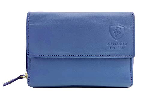 J. Wilson London Ladies RFID Safe Designer Leather Purse Card Women Wallet Zip Pocket Boxed