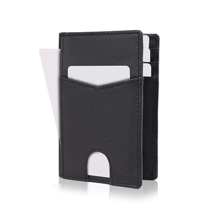 Hudson & James Men's Slim Leather RFID Blocking Credit Card Holder Wallets Minimalist 10 Slots for Bank Cards or Banknotes