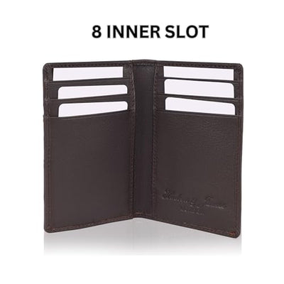 Hudson & James Men's Slim Leather RFID Blocking Credit Card Holder Wallets Minimalist 10 Slots for Bank Cards or Banknotes