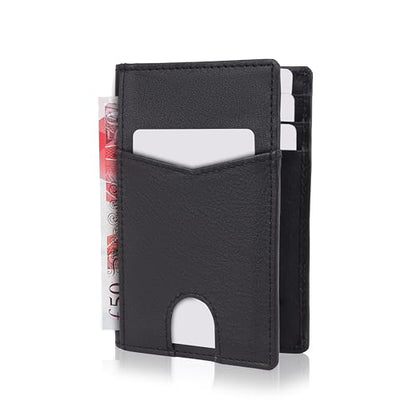 Hudson & James Men's Slim Leather RFID Blocking Credit Card Holder Wallets Minimalist 10 Slots for Bank Cards or Banknotes