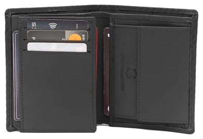 Hudson & James Wallets Men’s RFID Blocking Carbon Fibre Leather Men’s Wallets with Card Holders, ID Windows, Coin Pocket, Banknote Compartments, Trifold Vertical Wallet for Men