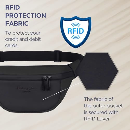 Hudson & James Bumbag Waist Fanny Pack Running Belt for Men Women Unisex Bum Bag Zipper Pockets Adjustable Belt, Waterproof Pocket for Outdoors Workout Hiking Gifts for Men Women