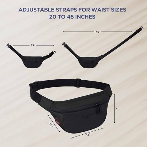 Hudson & James Bumbag Waist Fanny Pack Running Belt for Men Women Unisex Bum Bag Zipper Pockets Adjustable Belt, Waterproof Pocket for Outdoors Workout Hiking Gifts for Men Women