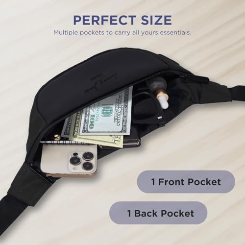 Hudson & James Bumbag Waist Fanny Pack Running Belt for Men Women Unisex Bum Bag Zipper Pockets Adjustable Belt, Waterproof Pocket for Outdoors Workout Hiking Gifts for Men Women