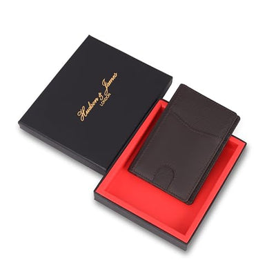 Hudson & James Men's Slim Leather RFID Blocking Credit Card Holder Wallets Minimalist 10 Slots for Bank Cards or Banknotes