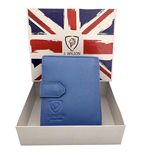 J. Wilson London Ladies RFID Safe Designer Soft LeatherCOMPACT Left Hand Purse Card Women Clutch Wallet with Zip Pocket Gift Boxed