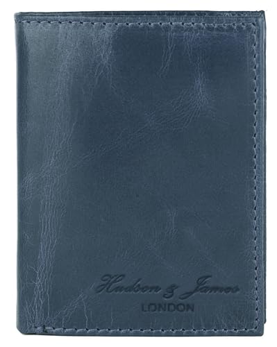 Hudson & James Slim Leather Holder Wallet Mens Minimalist Wallet Pop Up Design, RFID Blocking Metal Bank Card Case with Coins Pocket, ID Window, Hold up to 10 Cards