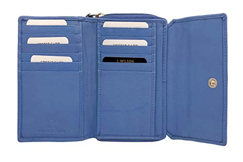 J. Wilson London Ladies RFID Safe Designer Leather Purse Card Women Wallet Zip Pocket Boxed