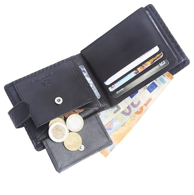 ODS:UK Mens RFID Blocking Safe Soft Carbon Fibre Leather Tri Fold Wallet Card Slots Id Window and Coin Pocket