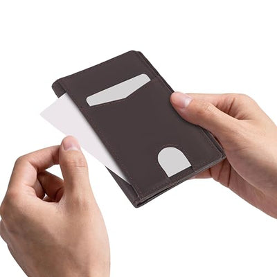 Hudson & James Men's Slim Leather RFID Blocking Credit Card Holder Wallets Minimalist 10 Slots for Bank Cards or Banknotes