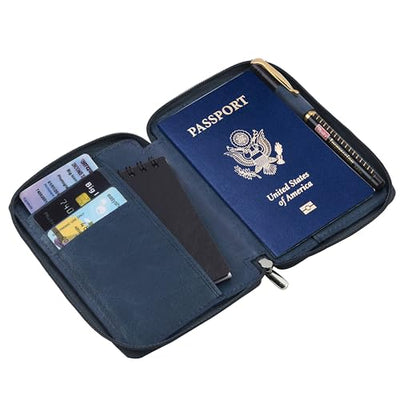 Hudson & James 100% Real Leather Travel Wallet Passport Holder Cover RFID Blocking- Document Case Organizer