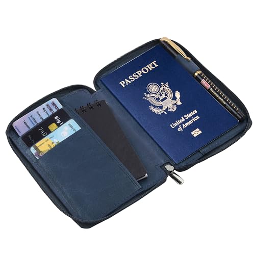 Hudson & James 100% Real Leather Travel Wallet Passport Holder Cover RFID Blocking- Document Case Organizer