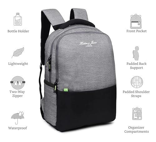 Hudson & James Laptop Backpack, 15.6 inch Business Laptop Rucksack Bag, Water Resistant Travel Cabin Backpack Computer Bag for Women Men College Holiday