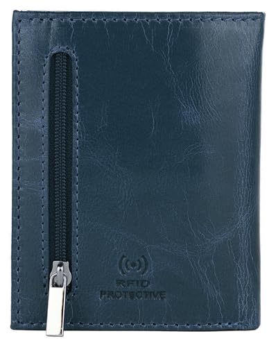 Hudson & James Slim Leather Holder Wallet Mens Minimalist Wallet Pop Up Design, RFID Blocking Metal Bank Card Case with Coins Pocket, ID Window, Hold up to 10 Cards