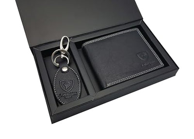 J. Wilson London Wallets Mens Slim RFID Blocking Genuine Leather with Coin Pocket & Key Holder Gift Box Set