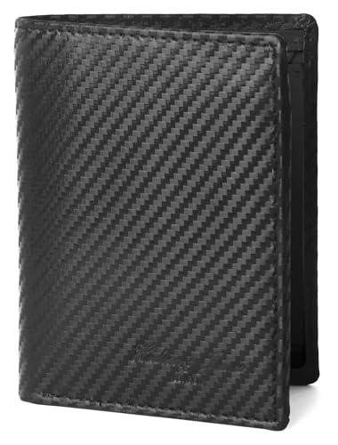 Hudson & James Wallets Men’s RFID Blocking Carbon Fibre Leather Men’s Wallets with Card Holders, ID Windows, Coin Pocket, Banknote Compartments, Trifold Vertical Wallet for Men