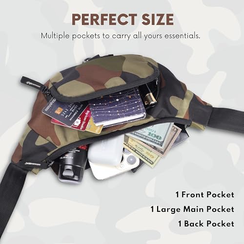 Hudson & James Bumbag Waist Fanny Pack Running Belt for Men Women Unisex Bum Bag Zipper Pockets Adjustable Belt, Waterproof Pocket for Outdoors Workout Hiking Gifts for Men Women