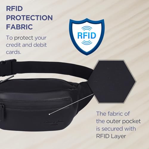Hudson & James Bumbag Waist Fanny Pack Running Belt for Men Women Unisex Bum Bag Zipper Pockets Adjustable Belt, Waterproof Pocket for Outdoors Workout Hiking Gifts for Men Women