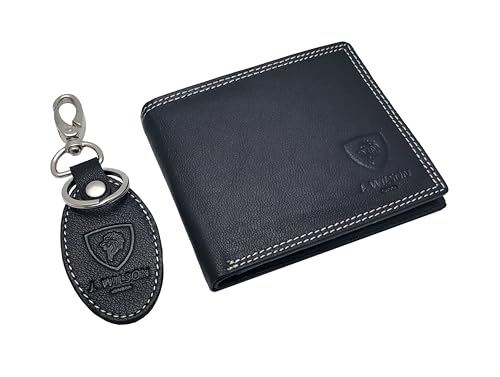 J. Wilson London Wallets Mens Slim RFID Blocking Genuine Leather with Coin Pocket & Key Holder Gift Box Set