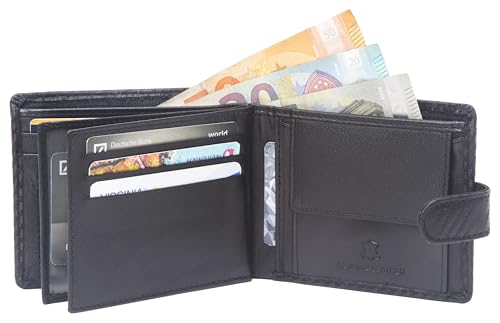 ODS:UK Mens RFID Blocking Safe Soft Carbon Fibre Leather Tri Fold Wallet Card Slots Id Window and Coin Pocket
