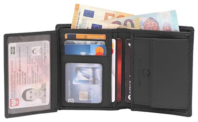 Hudson & James Wallets Men’s RFID Blocking Carbon Fibre Leather Men’s Wallets with Card Holders, ID Windows, Coin Pocket, Banknote Compartments, Trifold Vertical Wallet for Men