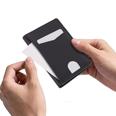 Hudson & James Men's Slim Leather RFID Blocking Credit Card Holder Wallets Minimalist 10 Slots for Bank Cards or Banknotes