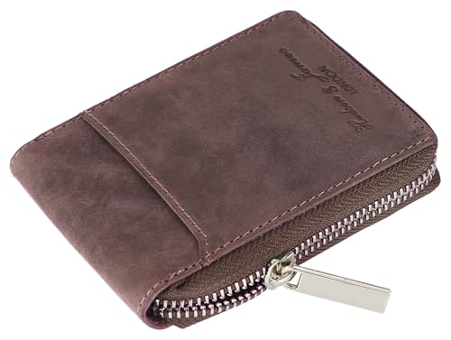 Hudson & James Slim Wallets with Gift Box for Men, Minimalist, RFID Blocking, Leather Wallet with 9 Credit Card Holders, 2 Banknote Compartments Zip Around