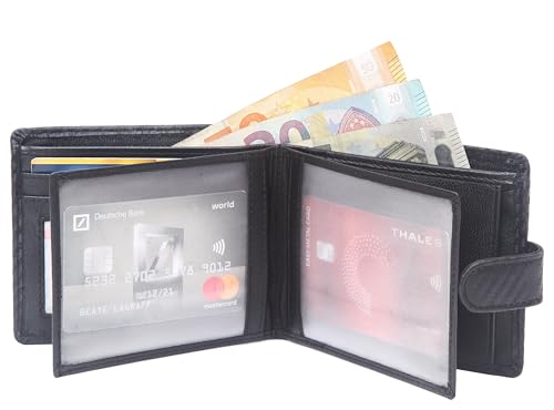 ODS:UK Mens RFID Blocking Safe Soft Carbon Fibre Leather Tri Fold Wallet Card Slots Id Window and Coin Pocket