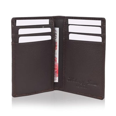 Hudson & James Men's Slim Leather RFID Blocking Credit Card Holder Wallets Minimalist 10 Slots for Bank Cards or Banknotes