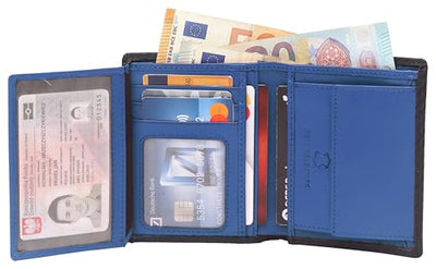 Hudson & James Wallets Men’s RFID Blocking Carbon Fibre Leather Men’s Wallets with Card Holders, ID Windows, Coin Pocket, Banknote Compartments, Trifold Vertical Wallet for Men