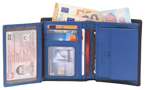 Hudson & James Wallets Men’s RFID Blocking Carbon Fibre Leather Men’s Wallets with Card Holders, ID Windows, Coin Pocket, Banknote Compartments, Trifold Vertical Wallet for Men