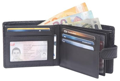 ODS:UK Mens RFID Blocking Safe Soft Carbon Fibre Leather Tri Fold Wallet Card Slots Id Window and Coin Pocket