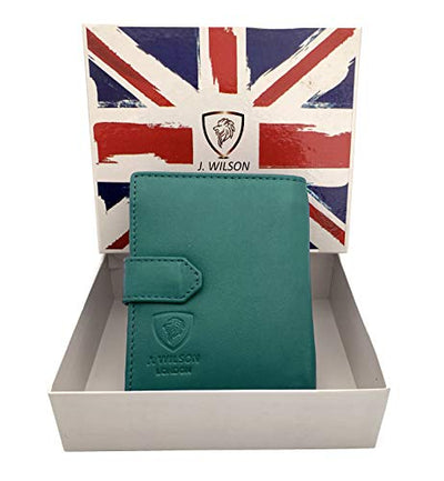 J. Wilson London Ladies RFID Safe Designer Soft LeatherCOMPACT Left Hand Purse Card Women Clutch Wallet with Zip Pocket Gift Boxed