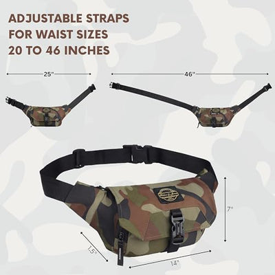 Hudson & James Bumbag Waist Fanny Pack Running Belt for Men Women Unisex Bum Bag Zipper Pockets Adjustable Belt, Waterproof Pocket for Outdoors Workout Hiking Gifts for Men Women