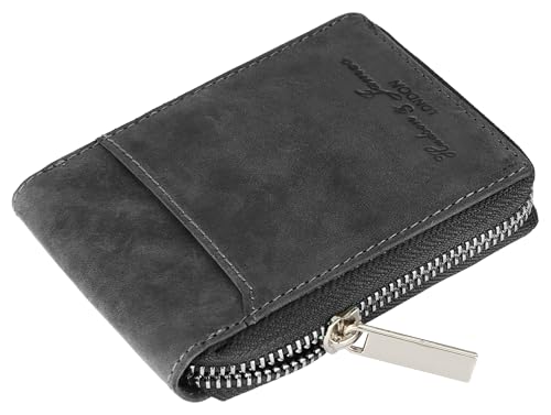 Hudson & James Slim Wallets with Gift Box for Men, Minimalist, RFID Blocking, Leather Wallet with 9 Credit Card Holders, 2 Banknote Compartments Zip Around