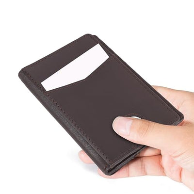 Hudson & James Men's Slim Leather RFID Blocking Credit Card Holder Wallets Minimalist 10 Slots for Bank Cards or Banknotes