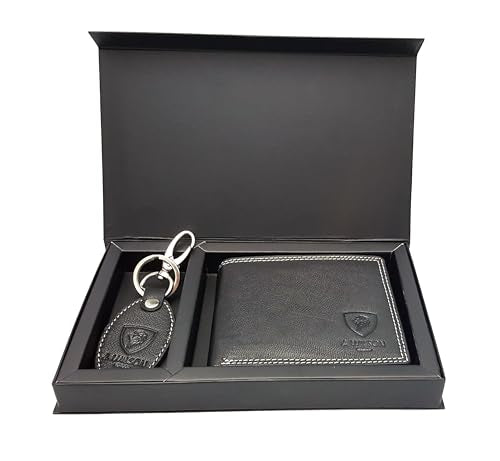 J. Wilson London Wallets Mens Slim RFID Blocking Genuine Leather with Coin Pocket & Key Holder Gift Box Set