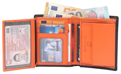Hudson & James Wallets Men’s RFID Blocking Carbon Fibre Leather Men’s Wallets with Card Holders, ID Windows, Coin Pocket, Banknote Compartments, Trifold Vertical Wallet for Men