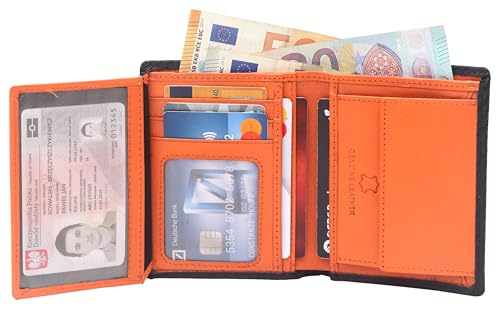 Hudson & James Wallets Men’s RFID Blocking Carbon Fibre Leather Men’s Wallets with Card Holders, ID Windows, Coin Pocket, Banknote Compartments, Trifold Vertical Wallet for Men