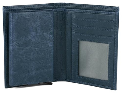 Hudson & James Slim Leather Holder Wallet Mens Minimalist Wallet Pop Up Design, RFID Blocking Metal Bank Card Case with Coins Pocket, ID Window, Hold up to 10 Cards