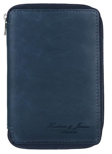 Hudson & James 100% Real Leather Travel Wallet Passport Holder Cover RFID Blocking- Document Case Organizer