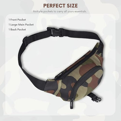 Hudson & James Bumbag Waist Fanny Pack Running Belt for Men Women Unisex Bum Bag Zipper Pockets Adjustable Belt, Waterproof Pocket for Outdoors Workout Hiking Gifts for Men Women