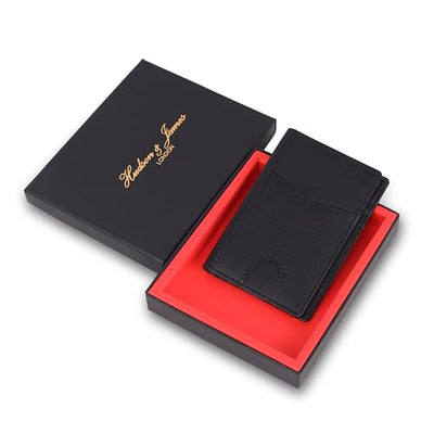 Hudson & James Men's Slim Leather RFID Blocking Credit Card Holder Wallets Minimalist 10 Slots for Bank Cards or Banknotes