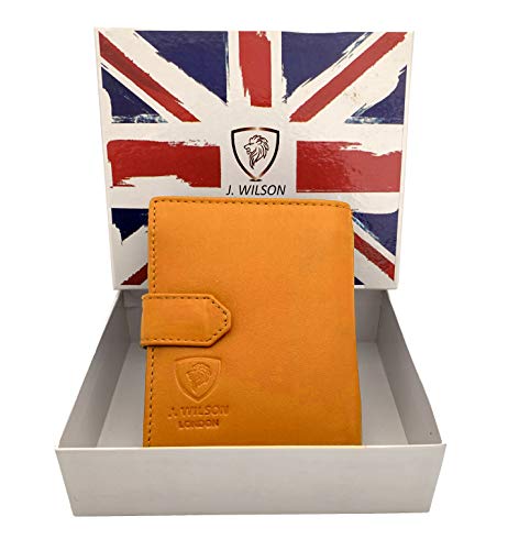 J. Wilson London Ladies RFID Safe Designer Soft LeatherCOMPACT Left Hand Purse Card Women Clutch Wallet with Zip Pocket Gift Boxed