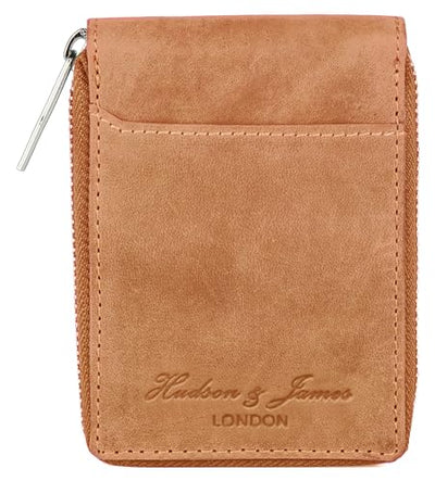 Hudson & James Slim Wallets with Gift Box for Men, Minimalist, RFID Blocking, Leather Wallet with 9 Credit Card Holders, 2 Banknote Compartments Zip Around