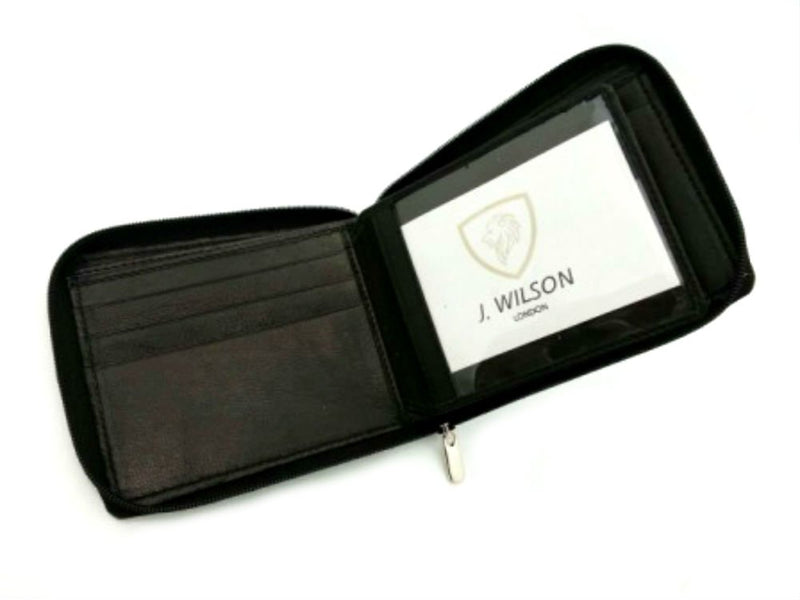 J. Wilson London Mens Designer Zip Around Genuine Soft Real Leather Wallet Credit Card Holder Purse