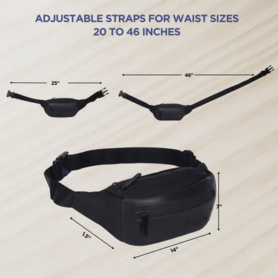 Hudson & James Bumbag Waist Fanny Pack Running Belt for Men Women Unisex Bum Bag Zipper Pockets Adjustable Belt, Waterproof Pocket for Outdoors Workout Hiking Gifts for Men Women